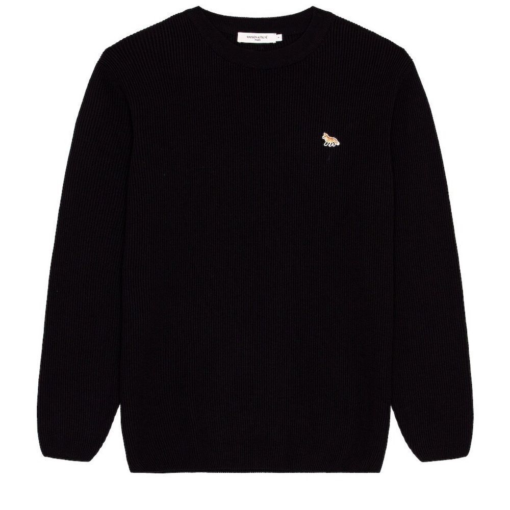 MAISON KITSUNE Baby Fox Patch Loose Pullover Sweater in‎ Navy Wool Cotton Small